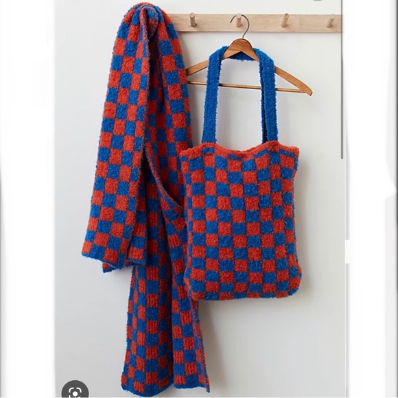 Free People Handbags - NWOT Free People Checkers Carry On Scarf Set - Cobalt/Orange Combo